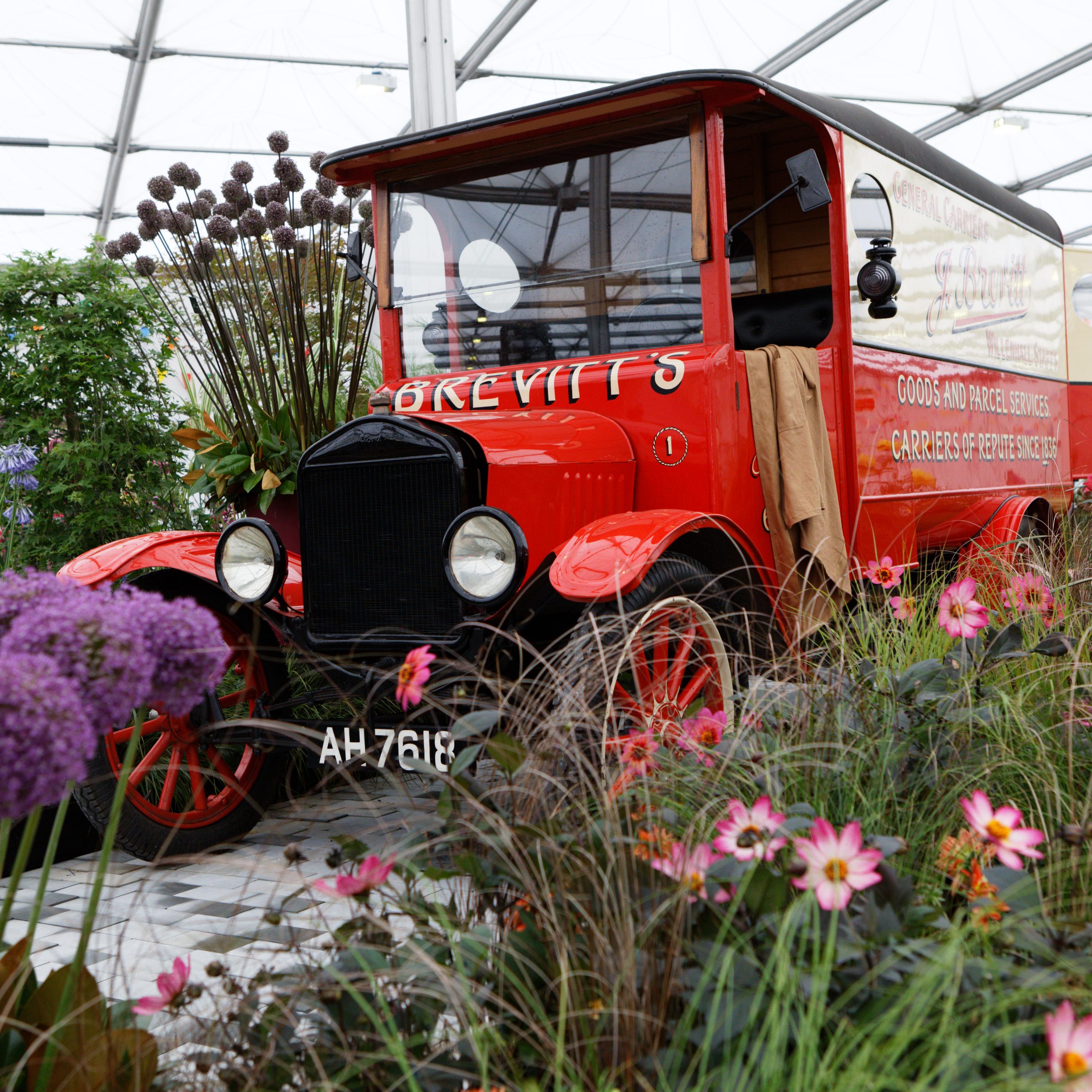 Vintage van surrounded by flowers at BBC Gardeners' World Live