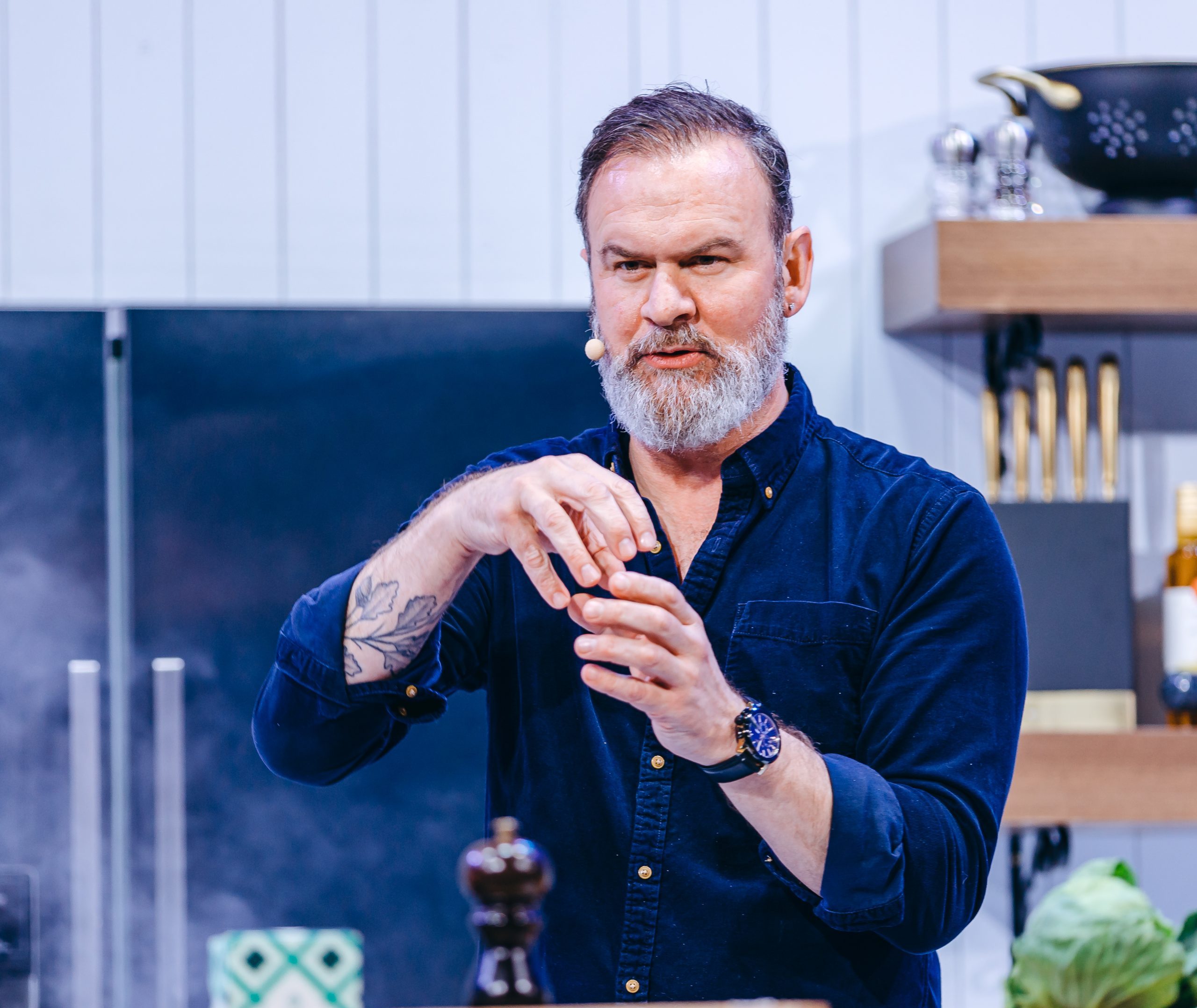 Glynn Purnell presenting live onstage at BBC Good Food Show Summer